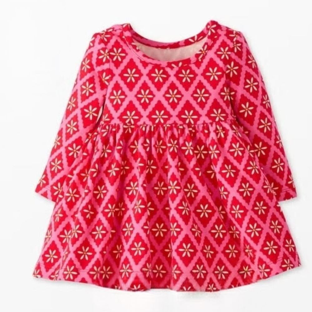 Hanna Andersson Red Patterned Long Sleeve Skater Dress Size 12-18 Months